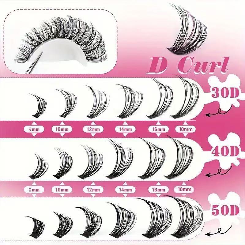 Eyelash Extension Volume - Professional D Curl Cluster Lashes Kit